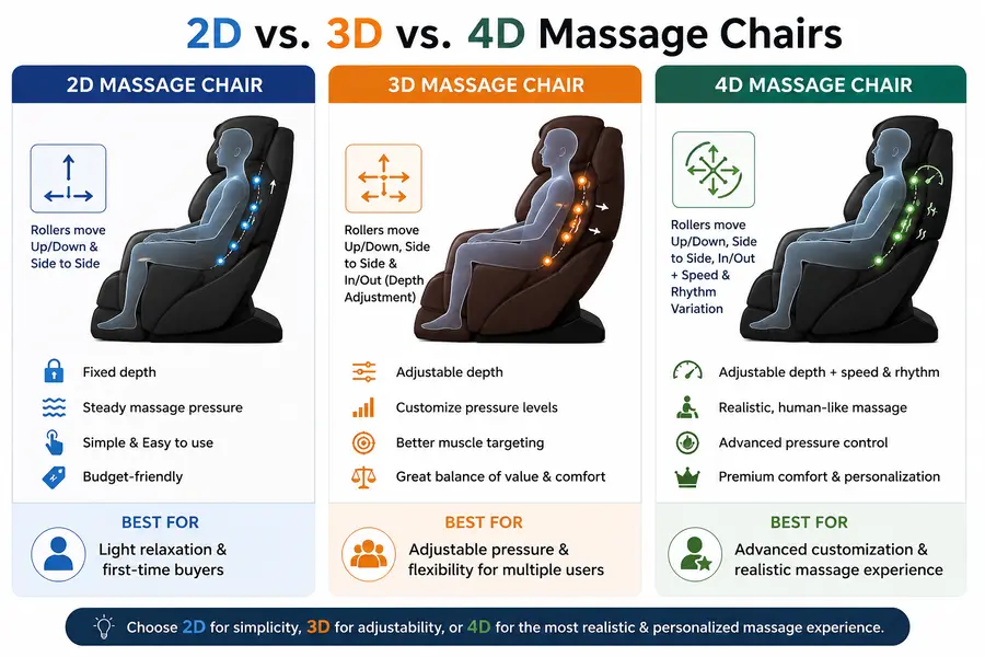 2D vs. 3D vs. 4D Massage Chairs: What's the Difference and Which One Is Right for You?